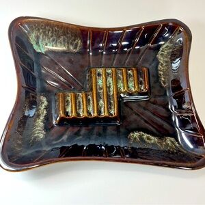 Vintage Drip Glaze Pottery Mid Century Modern 9”x7.5” Rectangle Ashtray Retro